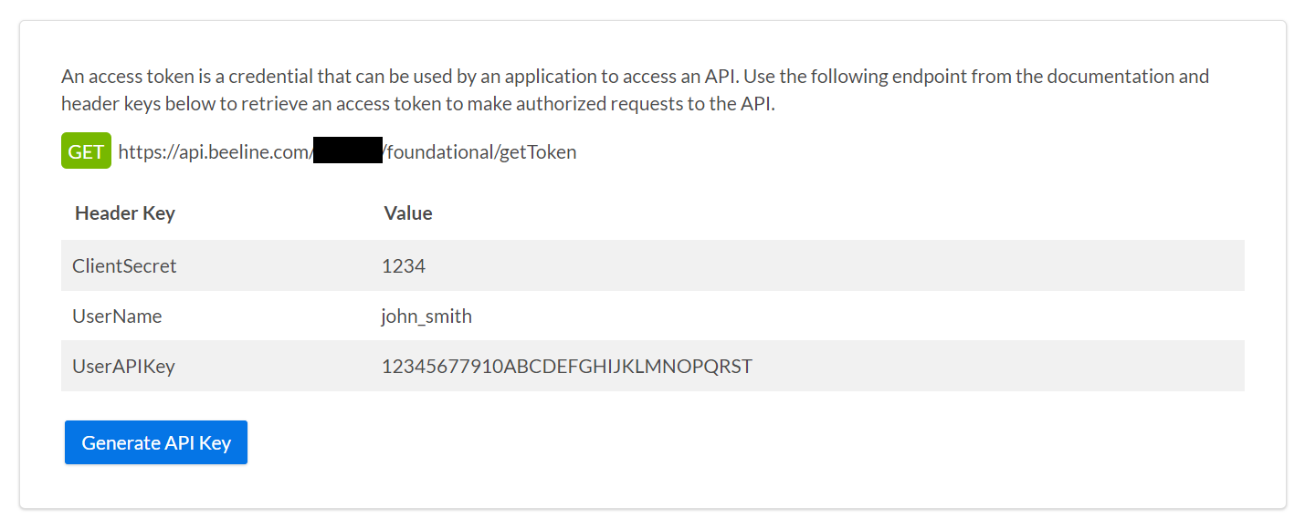 Beeline Integrations Portal getToken Headers in CWS production environment